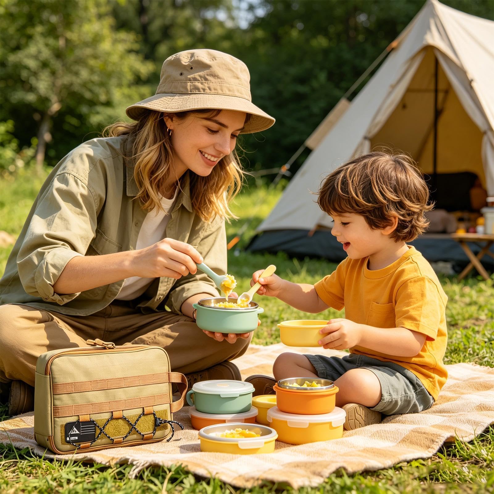 Camping Aufbewahrungssystem Ergonomischer Griff mit multifunktionalen | Camping-Kochutensilien-Set Für Backpacking, Wandern, Outdoor-Aktivitäten, Picknicks, In Der Küche Und A