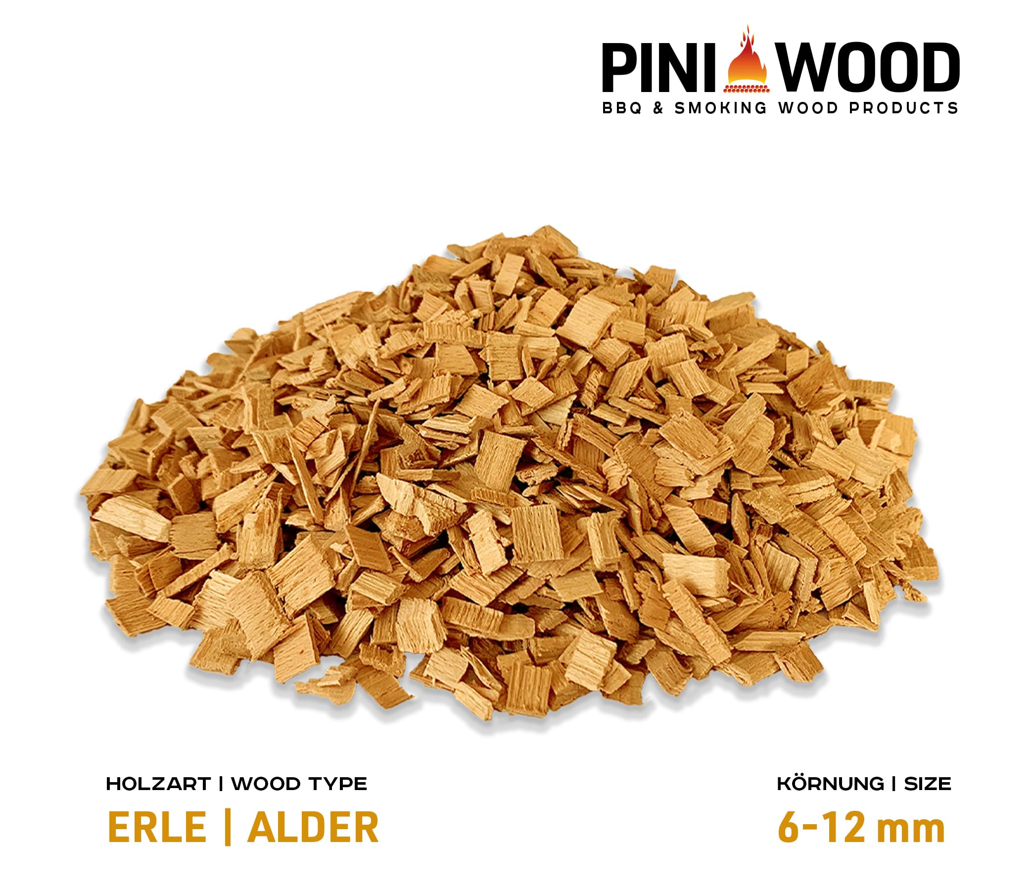 PINI 15 Kg Räucherchips Erle ohne Rinde 6-12 mm Smoking Chips Räucherspäne