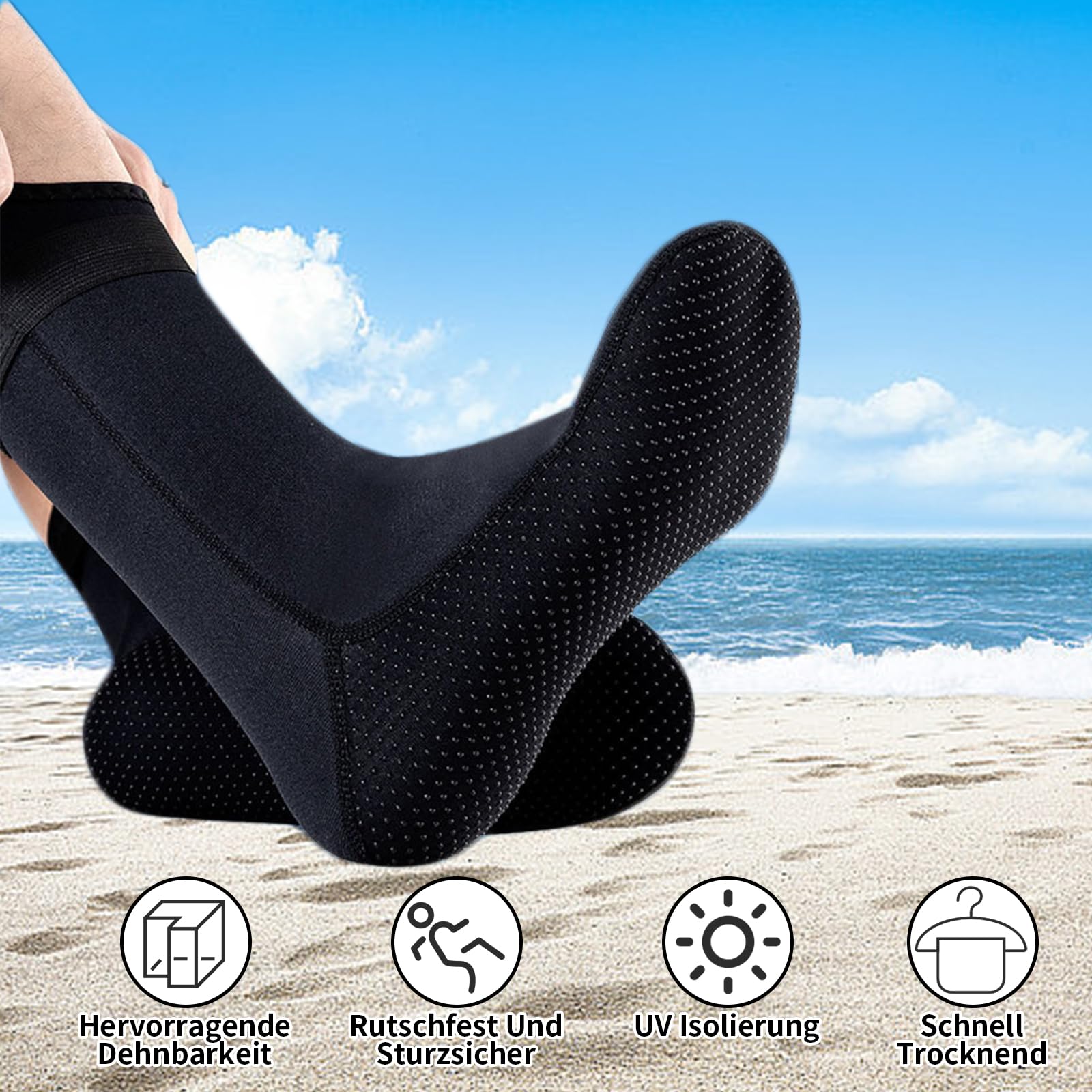 3mm Neoprensocken für Damen Herren, Tauchsocken Rutschfeste Sohle, Unisex Warm Schwimmen Beachvolleyball Socken für Schnorcheln, Surfen, Segeln, SUP, Wassersport