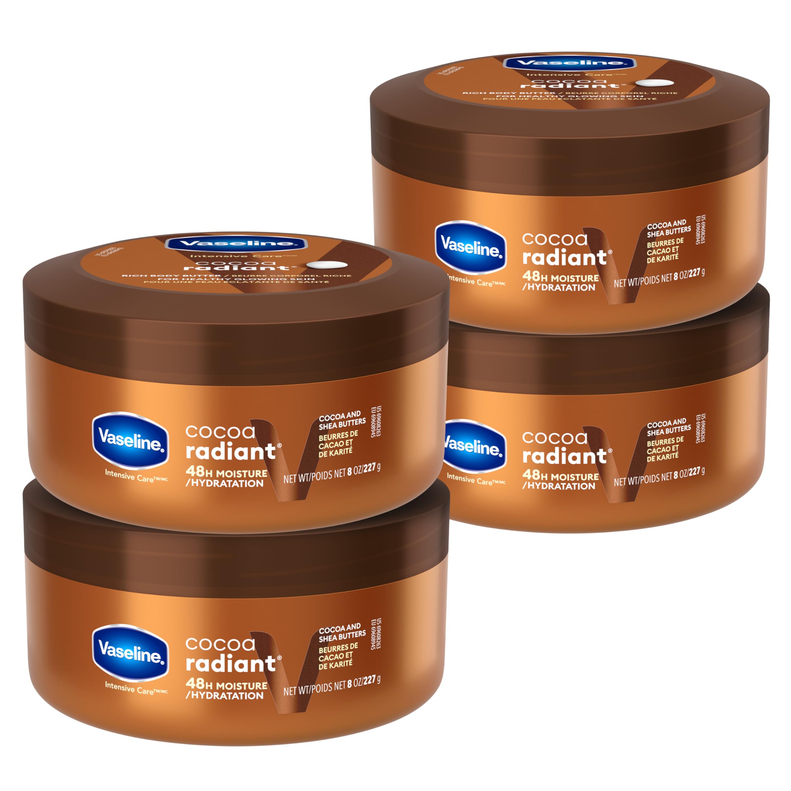 Vaseline Intensive Care® Smoothing Body Butter body cream for dry skin relief Cocoa Radiant moisturizer for dry skin to heal and reveal its natural glow 227 g, 4 pack