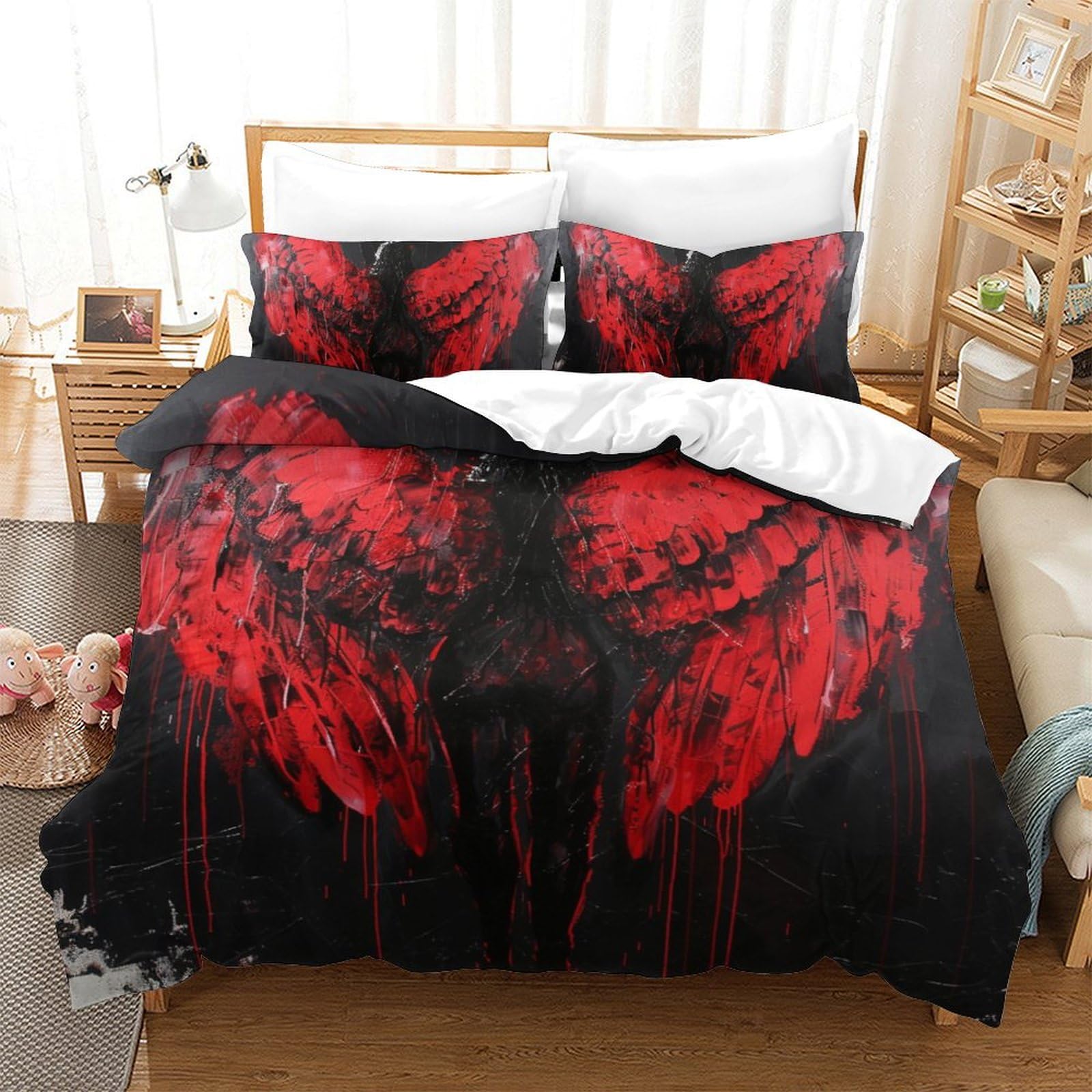 Housses de couettes 3 pièces ailes 3D microfibre super douce grand lit double 200x200