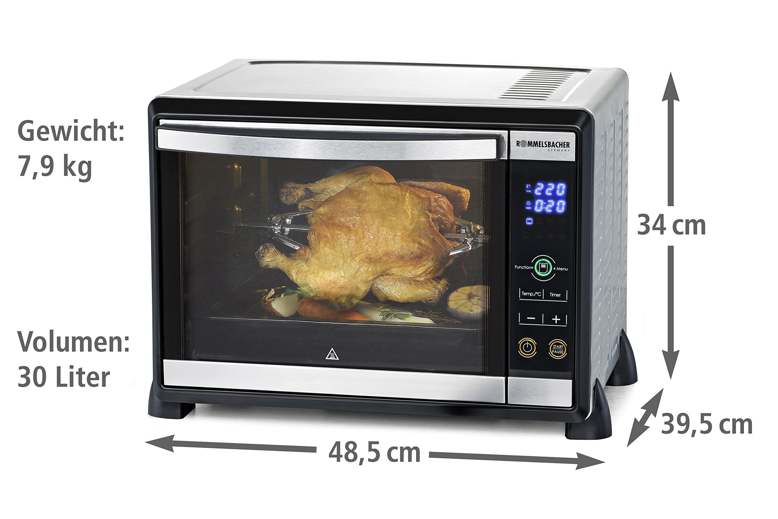 Rommelsbacher BGE 1580/E Forno elettronico con grill 30L, BGE 1580/W, Nero, Acciaio inossidabile