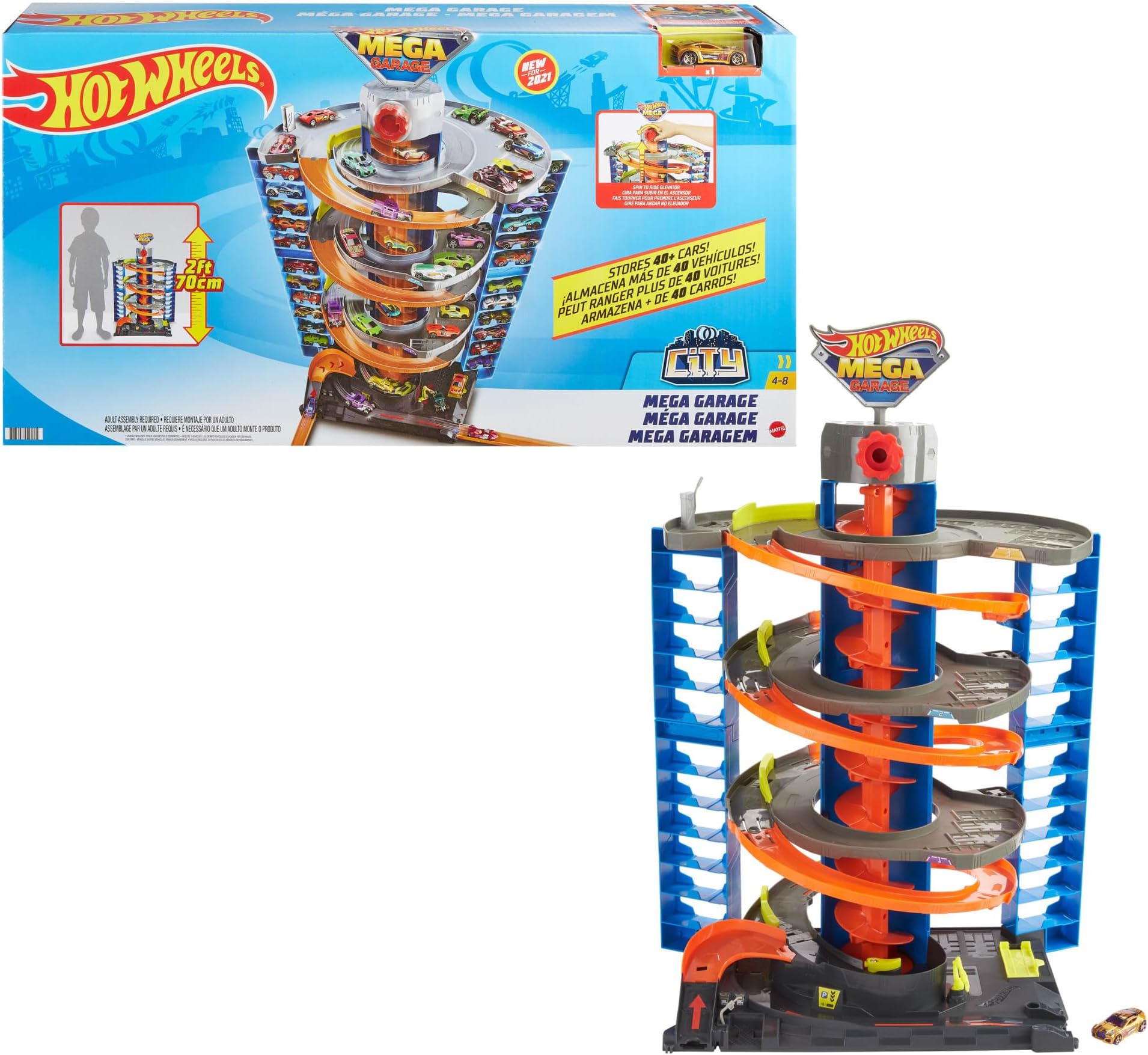 Hot Wheels City Mega Garage Playset with 1 Vehicle for Kids 4 Years & Older