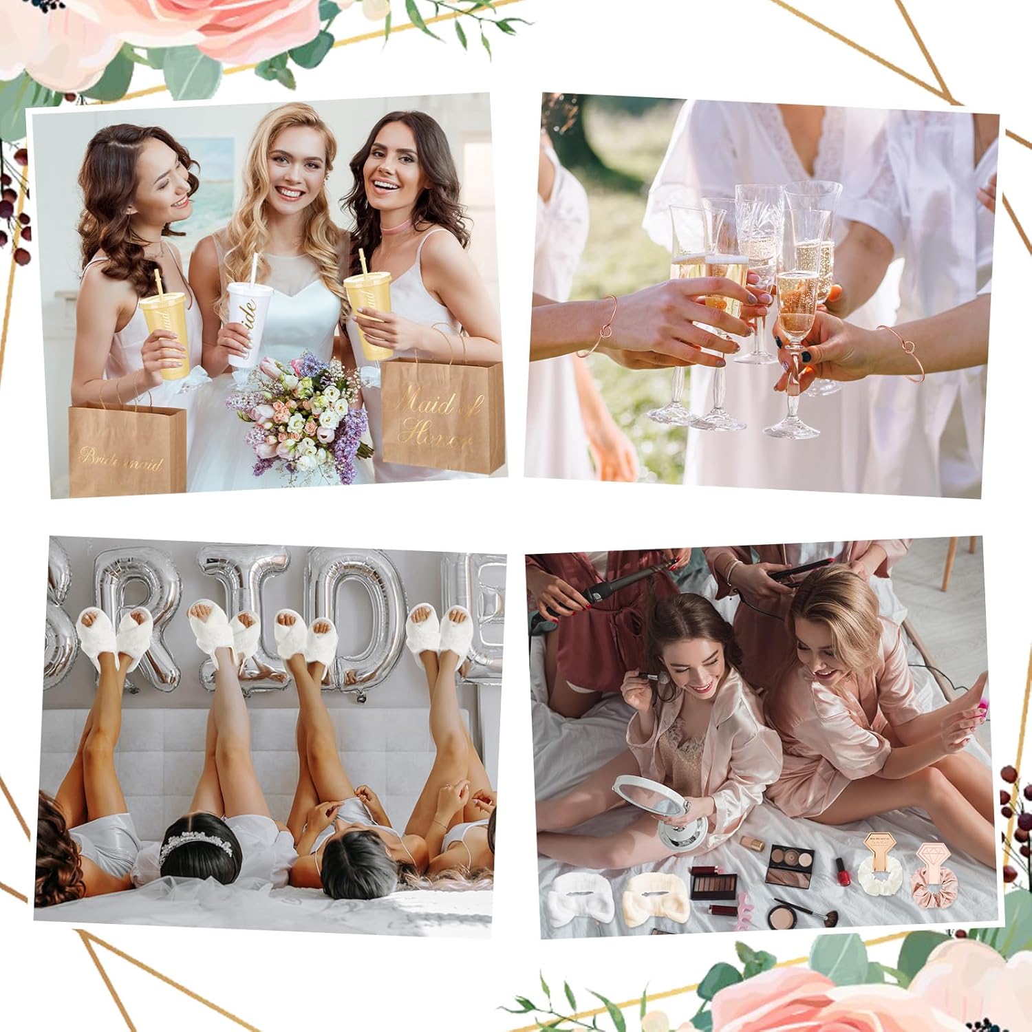 56 Pcs Bridesmaid Bride Robes Set of 8 Bridal Party Silk Satin Robes for Wedding Bachelorette Party Gifts(White, Champagne) - Image 6