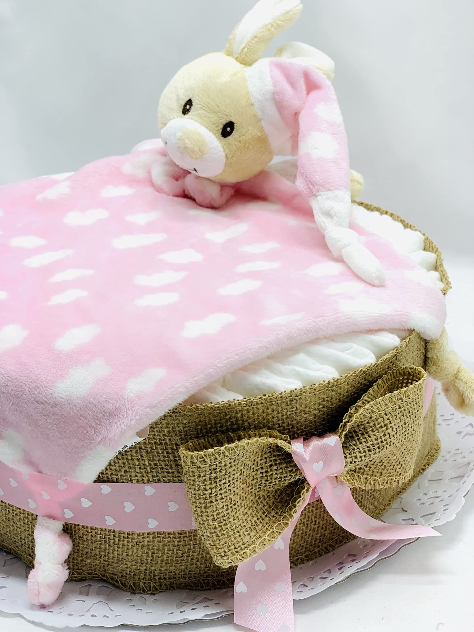 Tarta Pañales Bebé Recién Nacido 40 Unidades Doudou Rosa Regalo Original Canastilla Bebé Tarjeta Dedicatoria Set Nacimiento Baby Shower Tarta Pañal Niña Detalle Mamás Primerizas Decoración