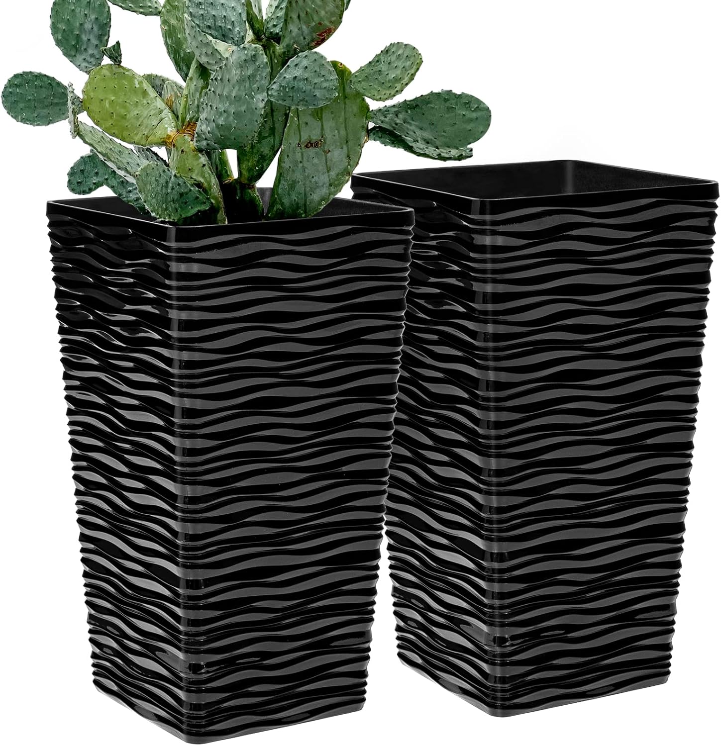 QCQHDU 2 Pack Tall Planters,42cm Square Tapered Flower Pots Outdoor