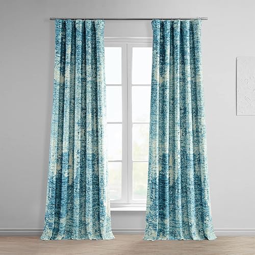 HPD Half Price Drapes BOCH-DLN2013A-108 - Cortinas opacas para dormitorio, 50 x 108 pulgadas, con textura de lino azul, (1 panel) disponible en Yaxa Peru