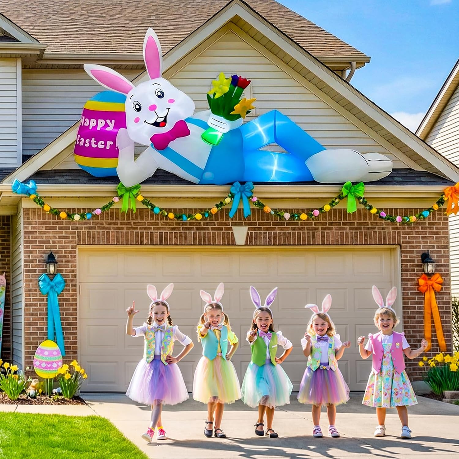 AerWo 8 FT Easter Inflatables Outdoor Decorations, Lounging Inflatable Easter Bunny Decorations with Egg, Easter Blow Up Yard Decorations Built-in LED Lights for Yard Lawn Garden Outdoor Decorations - Image 5
