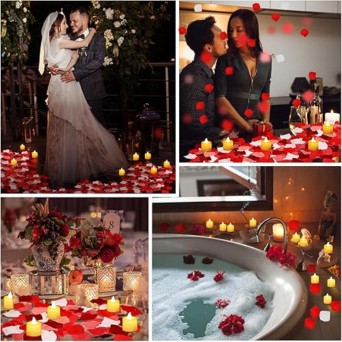 Miniatura 4 de 6000 pétalos de rosa artificiales con 72 velas LED sin llama, decoraciones románticas, velas falsas, decoraciones de feliz aniversario para noche