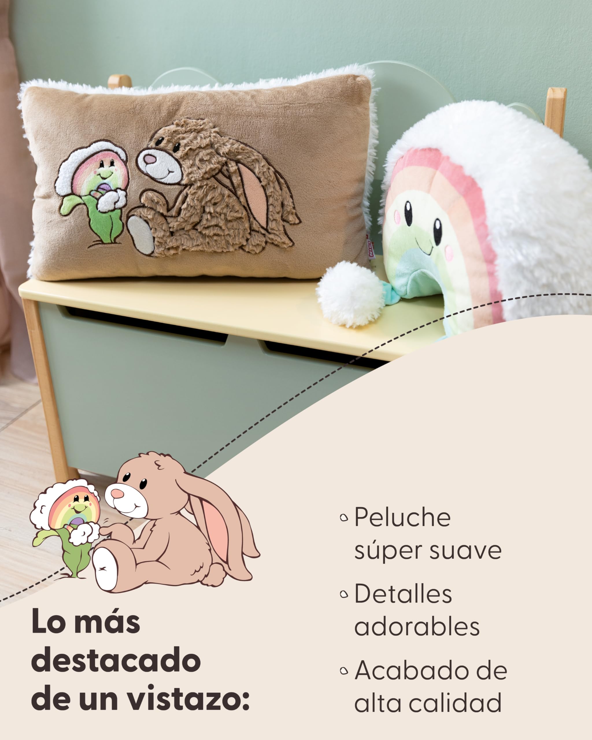 NICI Conejo Lopino de 43 x 25 cm, marrón, Suave cojín con diseño de Animal, niñas, bebés y Amantes de los Peluches, Ideal para casa, guardería o Viajes, 62335, Color