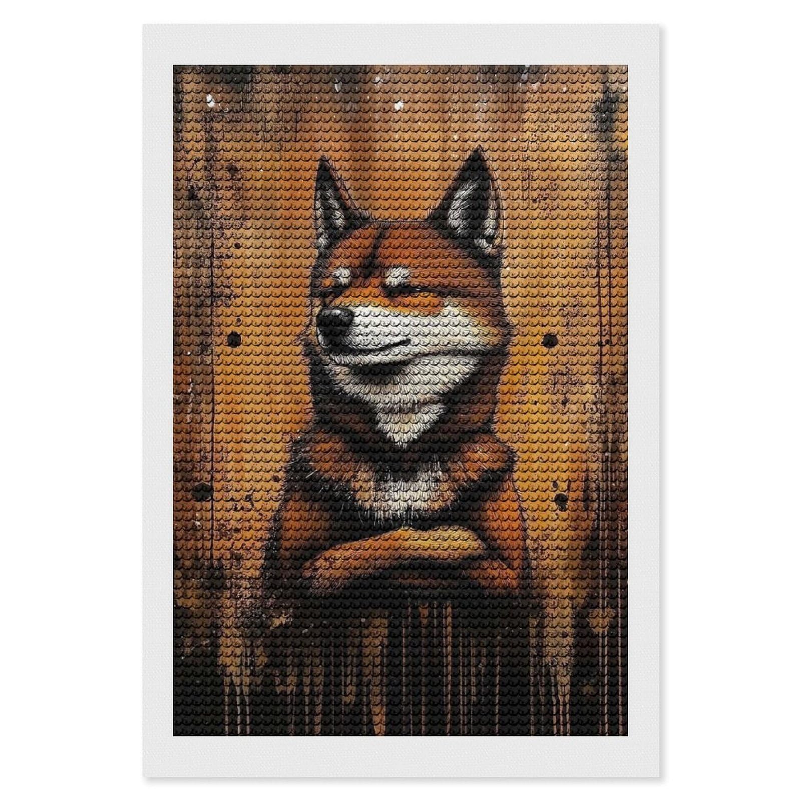 Junmoney Smiling Shiba Inu Painting Diamond Art Kit 8"x12", Creative Leisure Activity, Complete Accessories, Vintage Style Decor, for Women