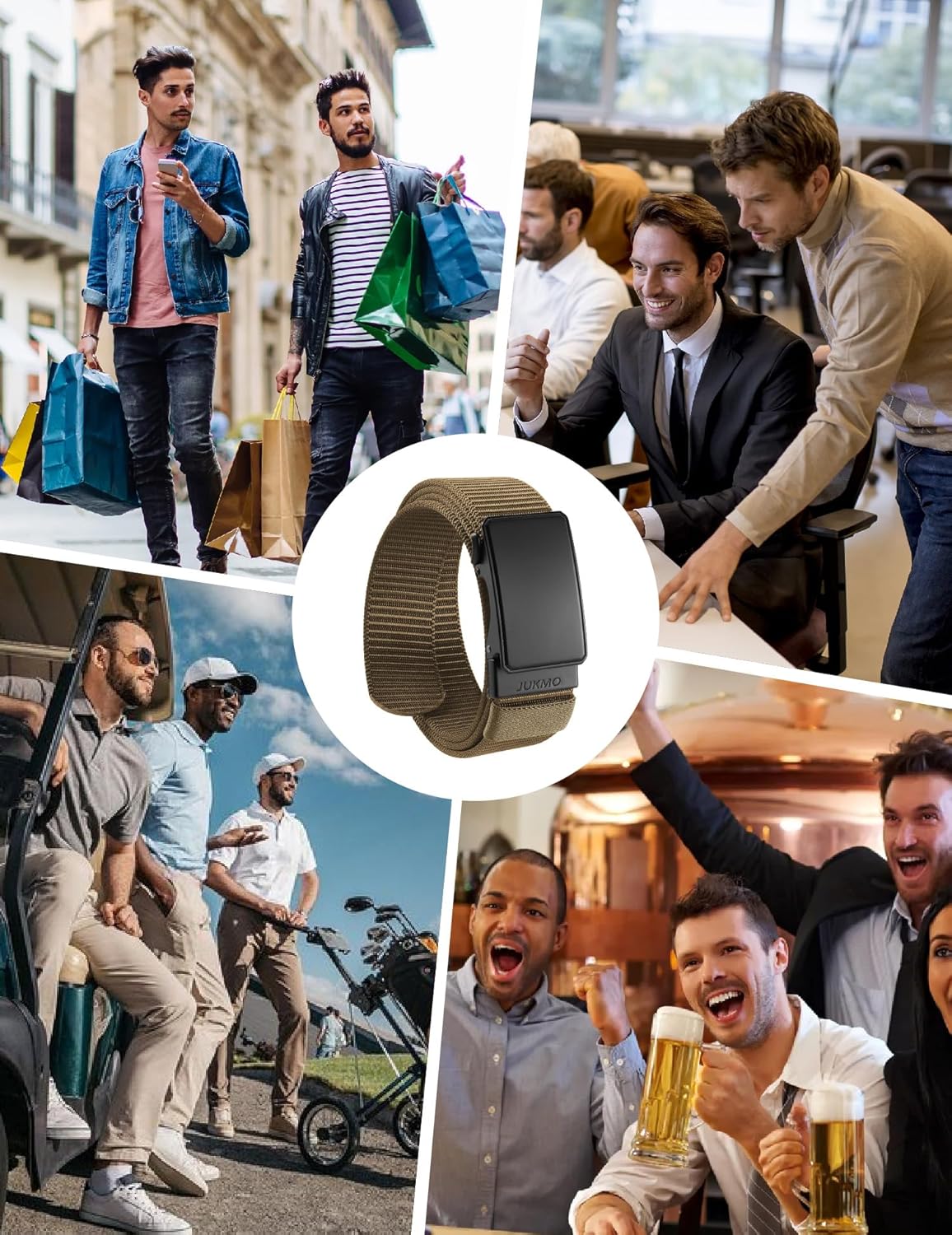 JUKMO Men's 1.5" Nylon Ratchet Belt, Casual Web Click Belt with Slide Buckle for Jeans, No Holes Adjustable Trim to Fit - Image 9