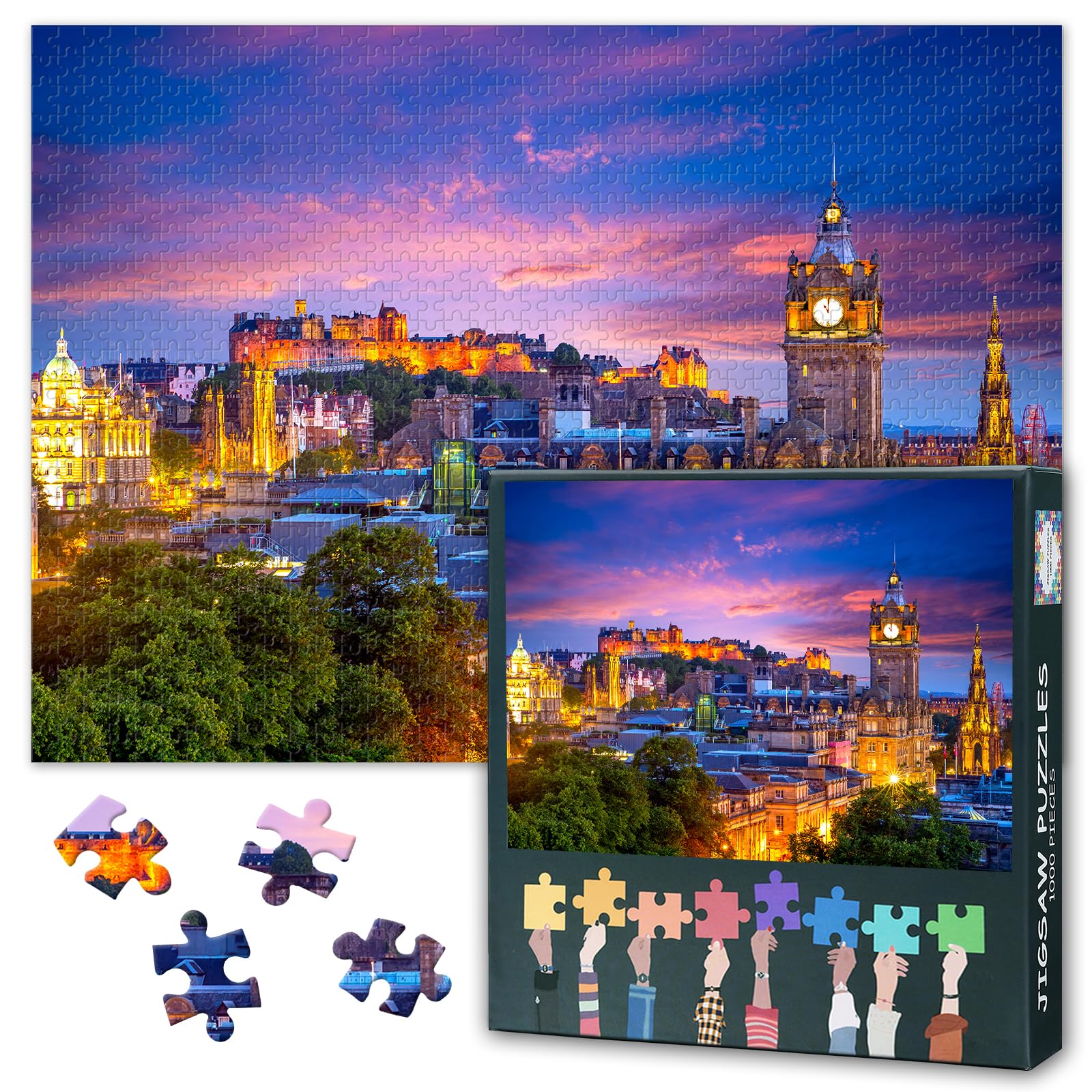 Edinburgh 1000 Piece Puzzle - 50x70cm Aerial View from Calton Hill, Intricate Details for Mindful Evening Activity, Premium Paper UK Landscape