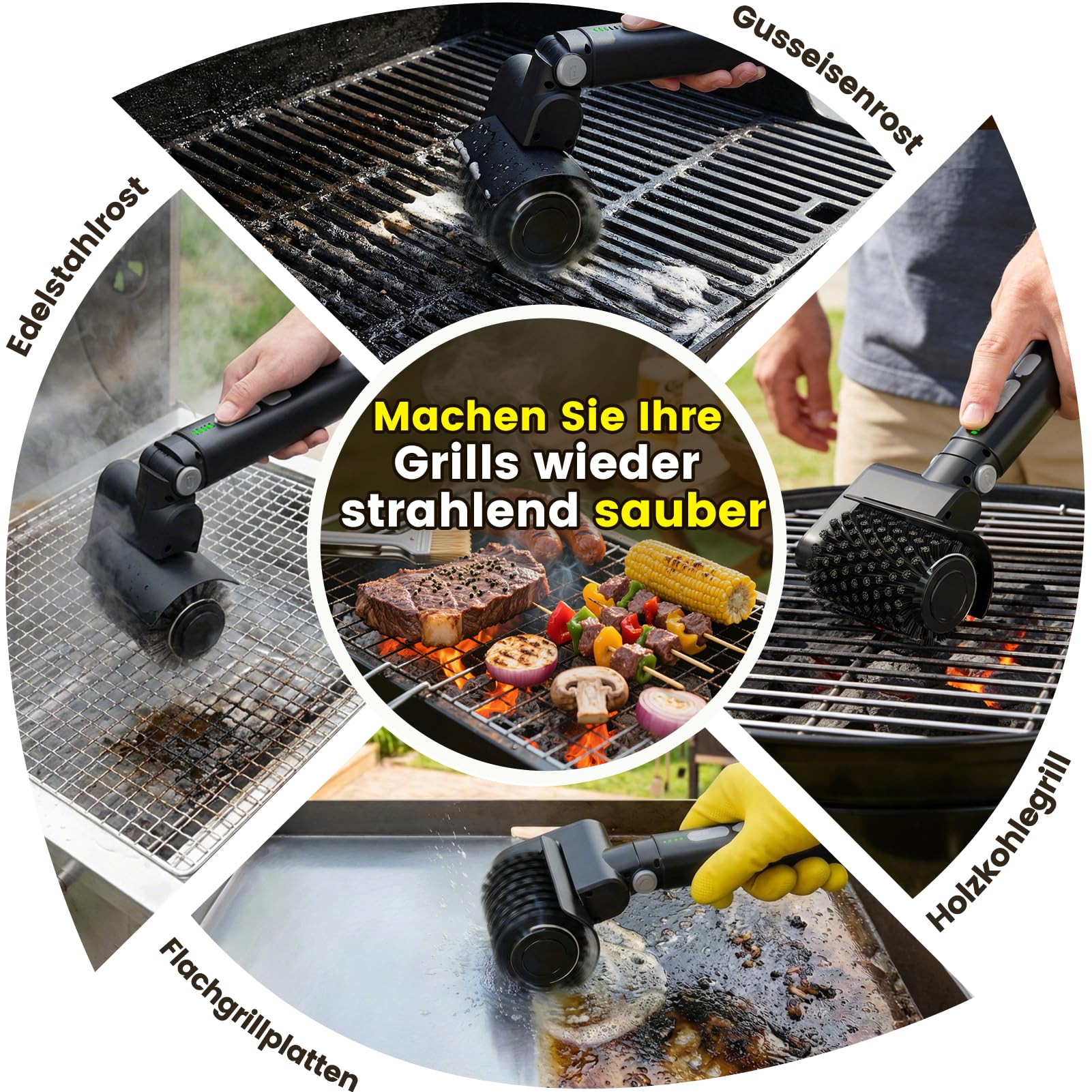 Spazzola Grill elettrica regolabile 3-fase spazzola Grill con acciaio inossidabile & lucidatura teste, spazzola impermeabile per ghisa, acciaio inossidabile & griglie a carbone