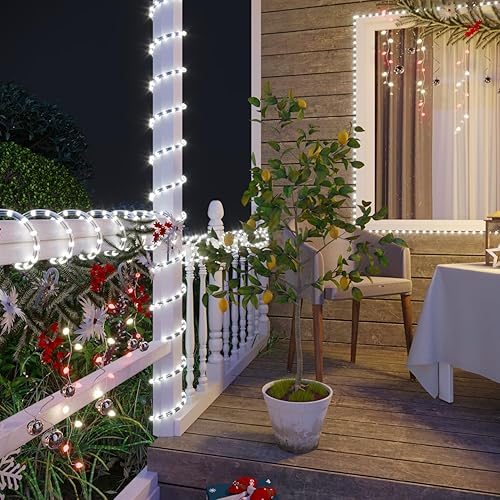 Miniatura 9 de Cuerda de luces LED de 33 pies para exteriores con control remoto, 300 luces LED de tubo flexible conectables con 8 modos, 10 brillo, cuerda de