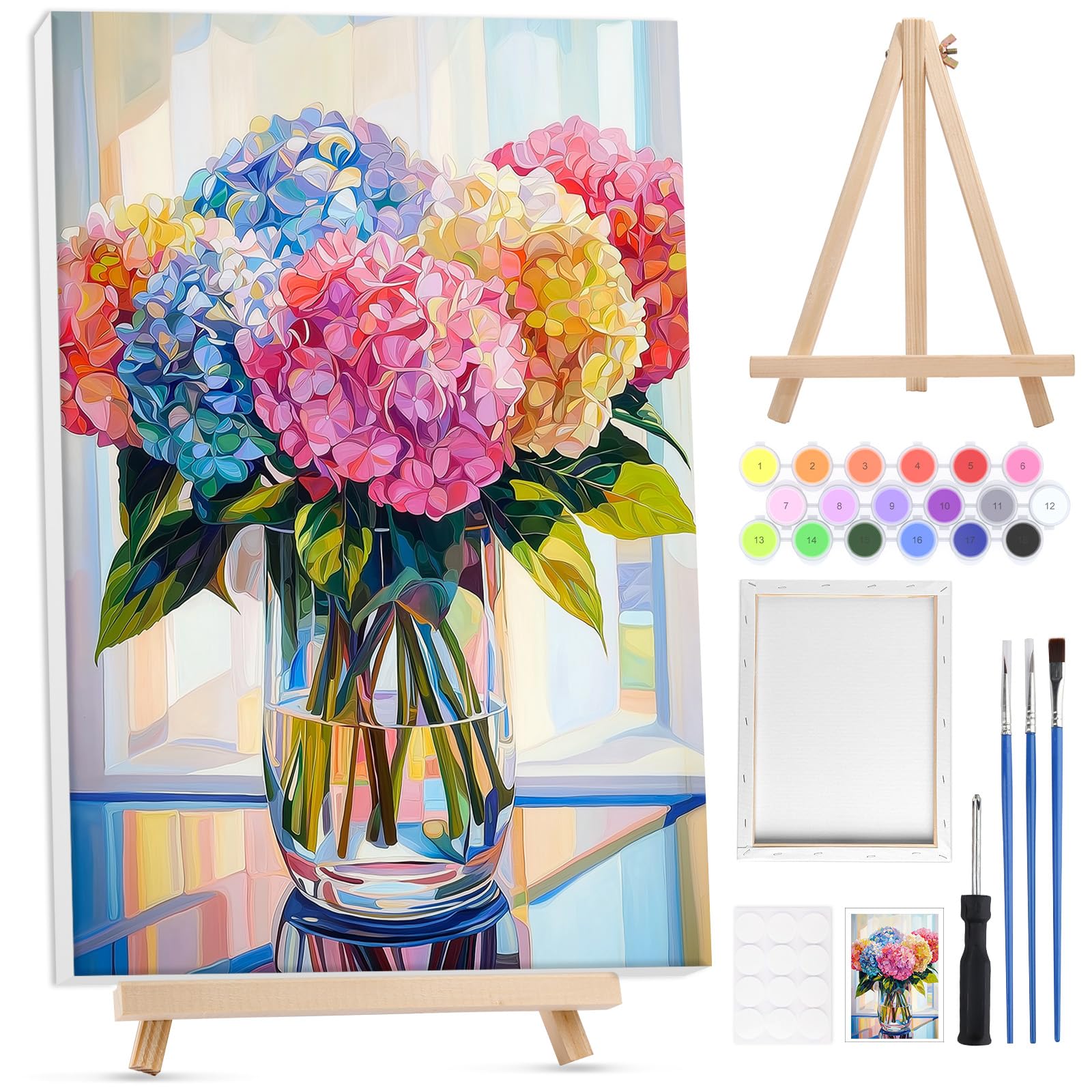 Lxmsja Flor Pintar por Numeros Adultos con Marco, con Caballete de Madera, DIY Cuadros para Pintar por Números Flor, Flor Pintura Acrilica Lienzos Manualidades Decoracion Hogar Pared 20x30cm