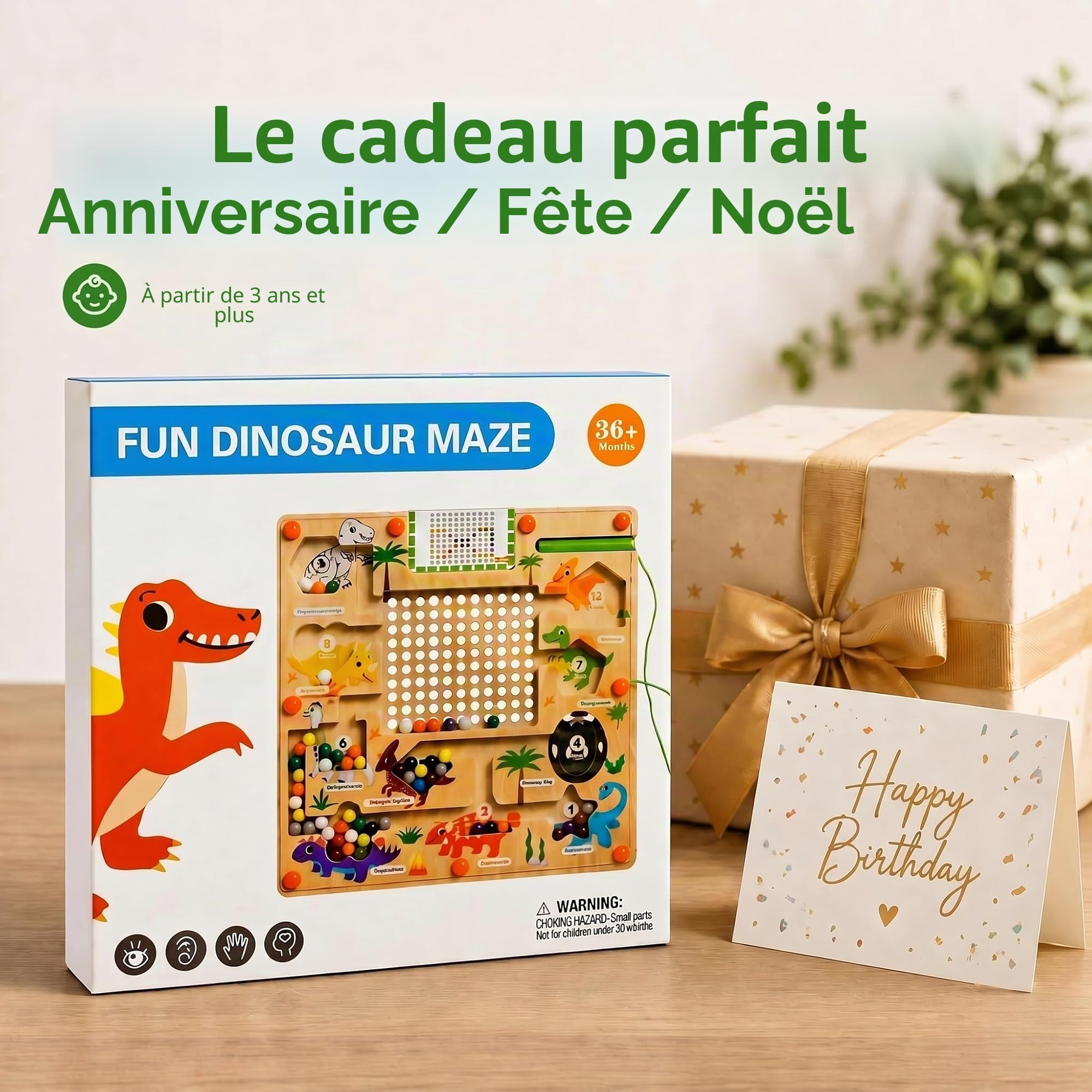 Labyrinthe Magnétique en Bois Dinosaure, Jouet Montessori Éducatif pour Apprendre Chiffres et Couleurs, Jeu de Motricité Fine avec Stylos et Cartes, Cadeau Enfant 3 4 5 6 Ans