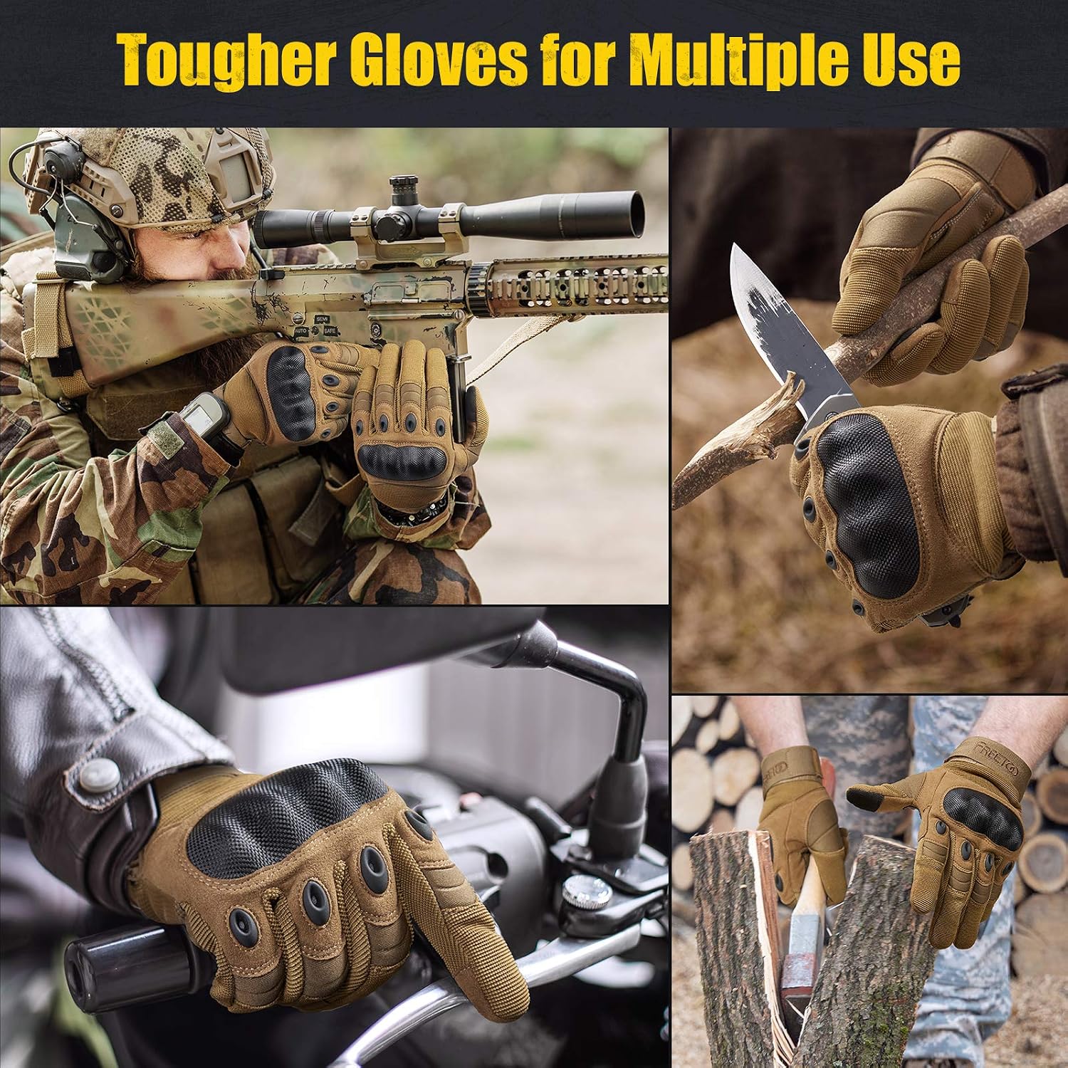 FREETOO [Upgraded Version] Hard Knuckles Tactical Gloves Touchscreen Motorcycle Gloves for Men Full Finger Gloves for Riding Airsoft Combat Military