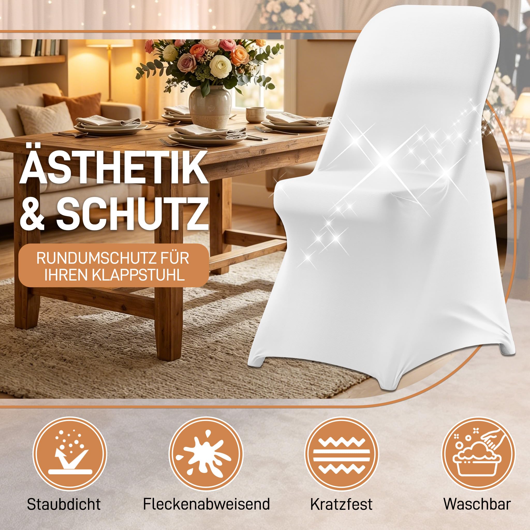 AufuN 20 Stück Stuhlhussen Klappstuhlbezug Spandex Elastisch waschbar, 45x50x90cm für Hochzeiten Feiern Hotels, universeller Esszimmer Stuhlschutz Stretch Abdeckung - Weiß