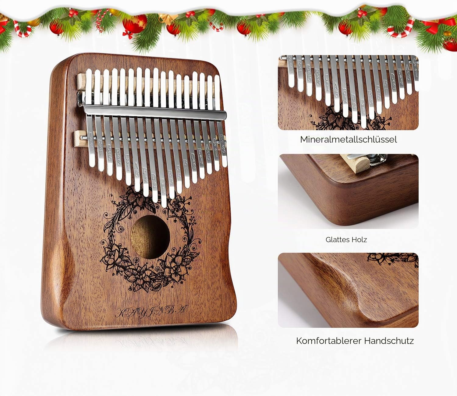 Kalimba Daumenklavier mit 17 Tasten, Mahagoni, tragbar, Mbira Sanza, Musikliebhaber, Geschenk für Kinder, Anfänger, mit Stimmhammer, Klaviertasche, Lernanleitung (natürlich)