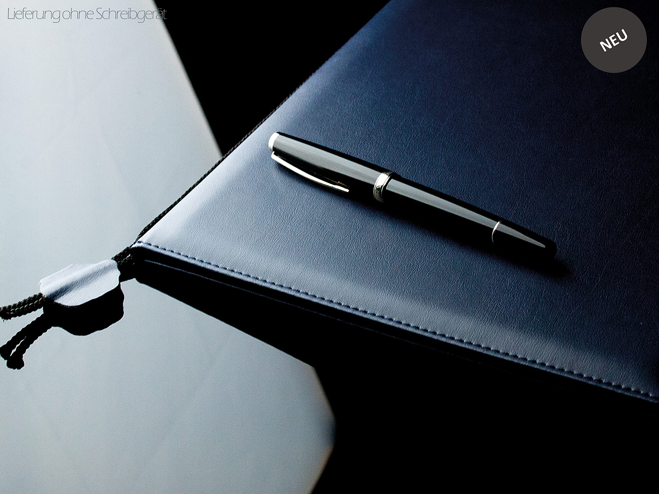 DELMON VARONE - Personalisierbare Urkundenmappe DIN A4 mit Kordel Lederimitat Blau - Vegane Kunstleder Dokumentenmappe mit 2 Einsteckleisten & Moiré Innenfutter für Dokumente, Zeugnisse & Urkunden