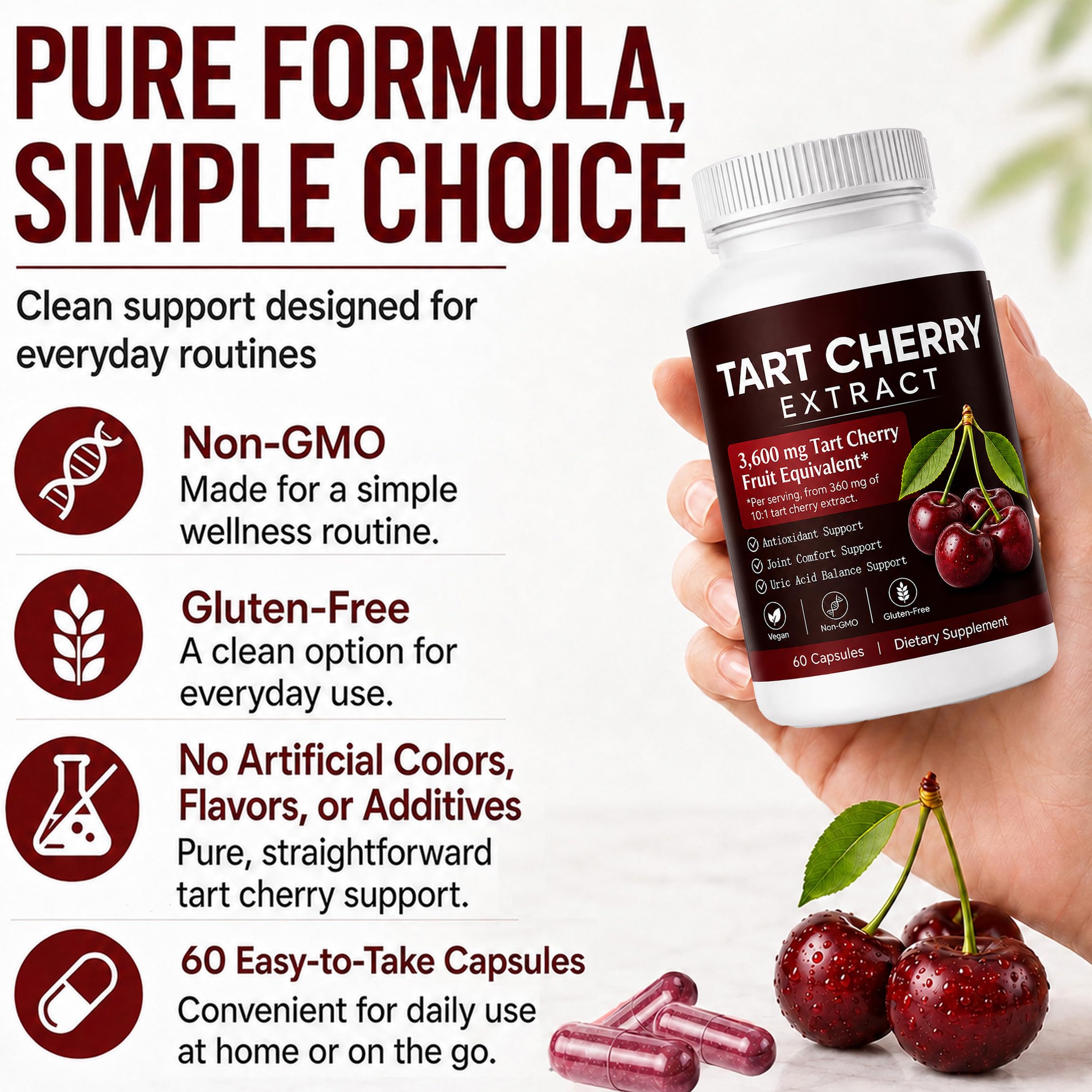 Tart Cherry Capsules | Tart Cherry Extract per Serving with Natural Antioxidants | Supports Daily Wellness & Mobility | Promotes Restful Sleep | Non-GMO | Gluten Free | 60 Counts (1) — Amazon image 5