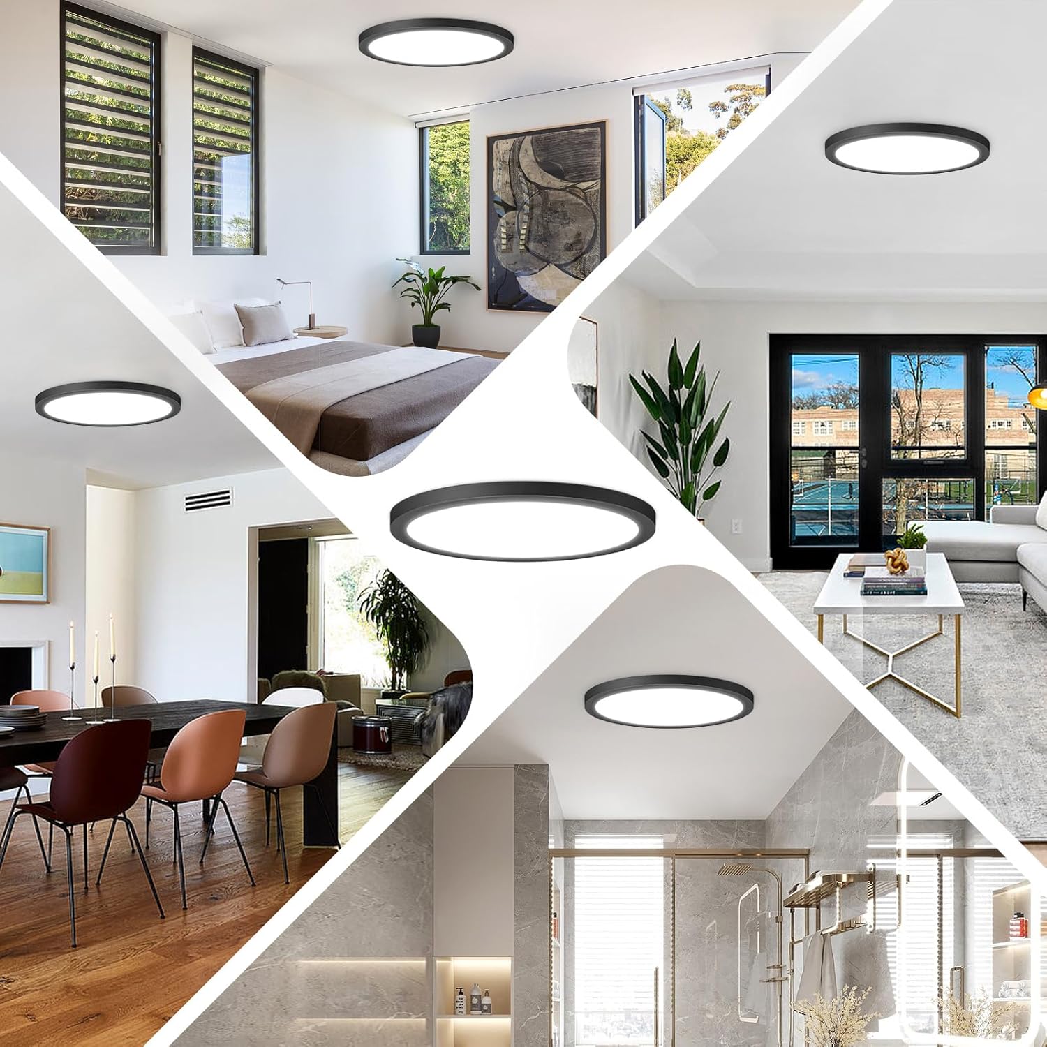 1Pack LED Flush Mount Ceiling Light Fixture, 15Inch 30W 4000Lm, Dimmable Modern Recessed Ceiling Lamp, 5000K Daylight White Round Low Profile Ceiling Light for Kitchen Closet Bedroom Hallway, Black