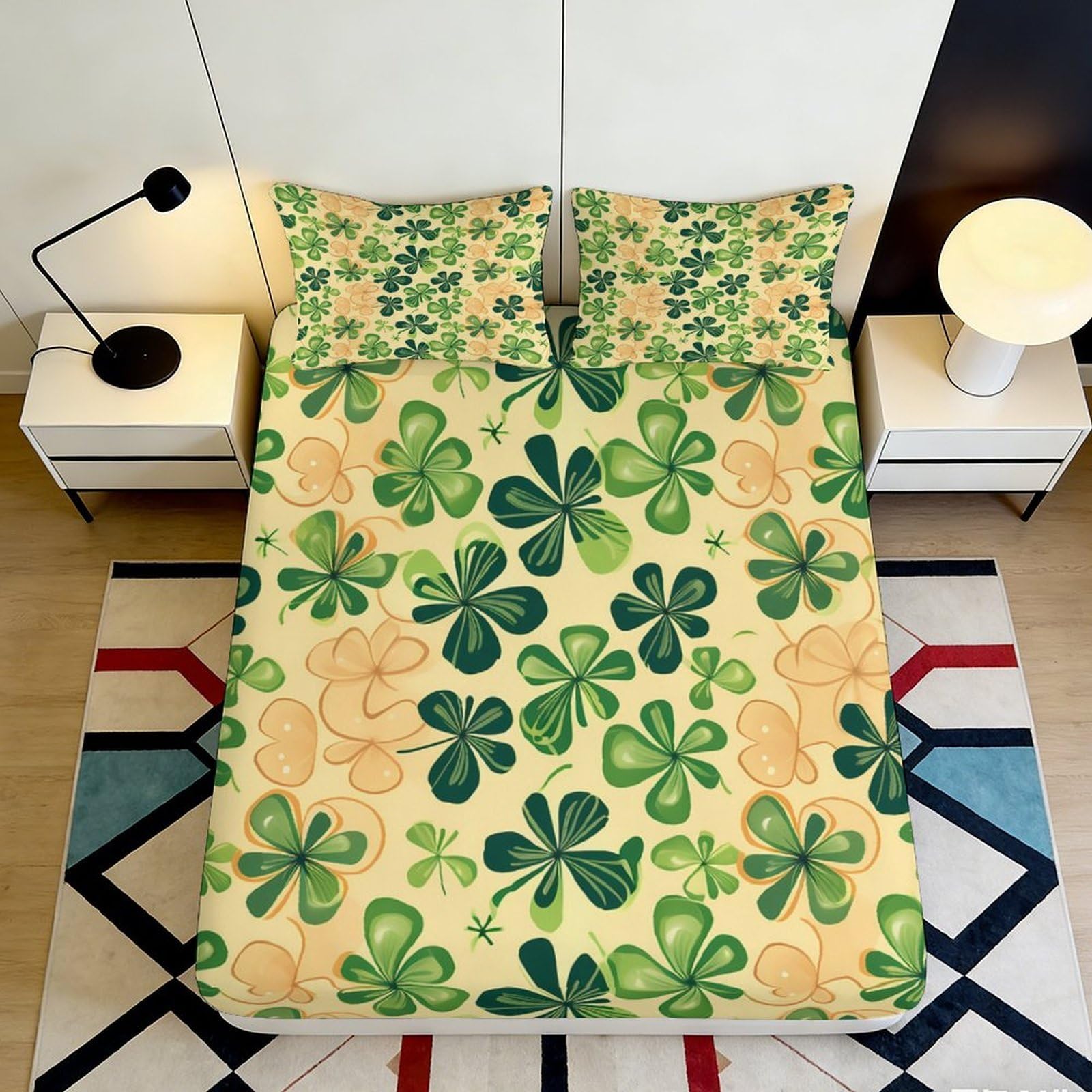 Jqzkxnhpbr Style-1 3D Printed Green Clover Fitted Sheet Microfiber Soft Non-Slip Lucky Leaves Mattress Cover For Bedroom Dorm Decor Easy Care 90X200x25cm