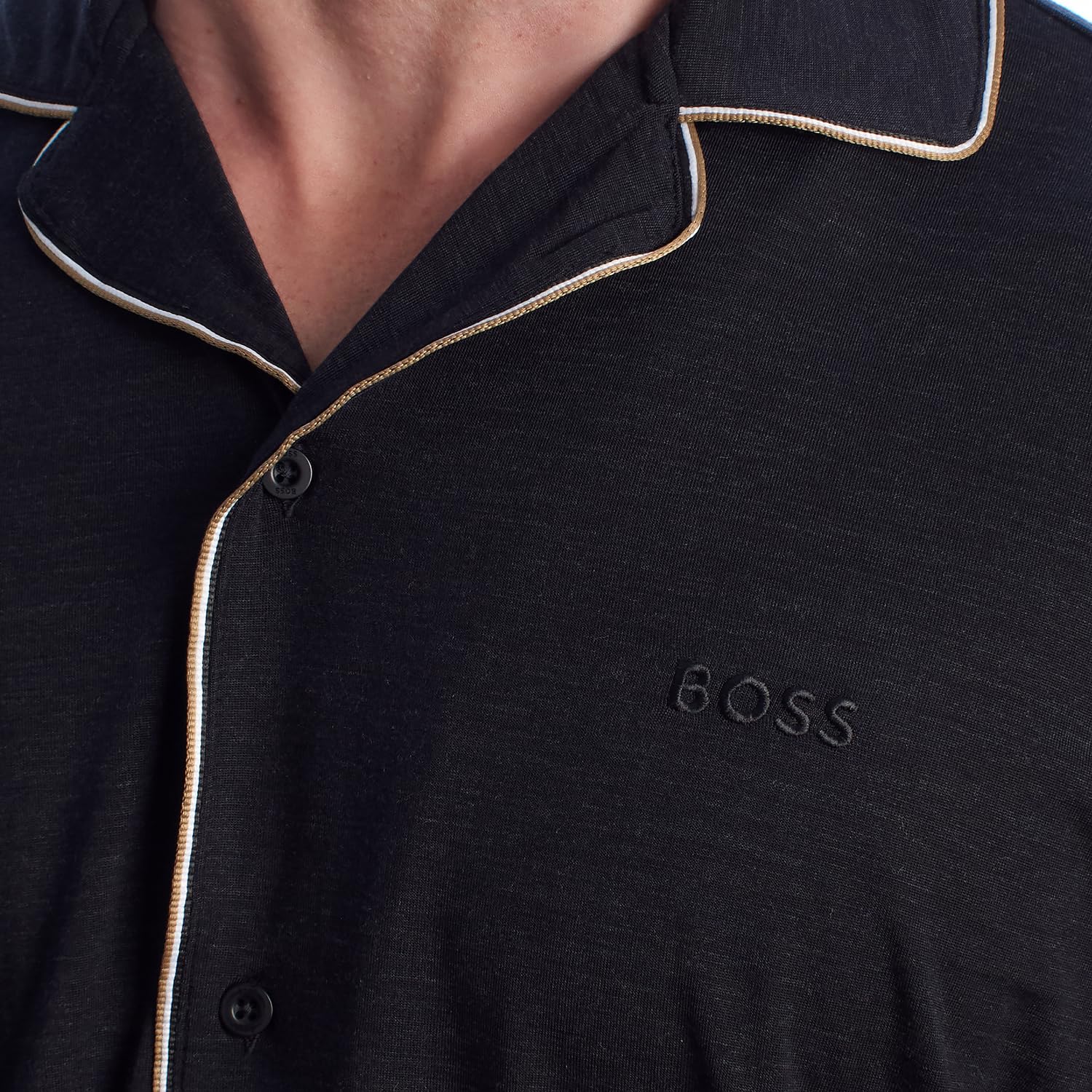 BOSS Męska piżama z merynosów, melanżowa piżama z lamówkami w paski