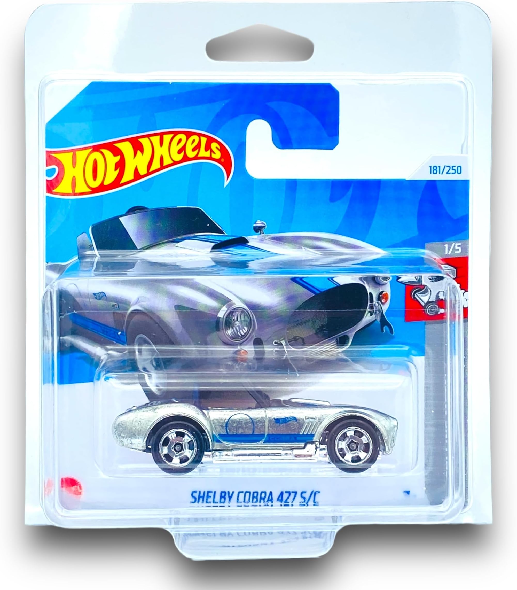 Shelby Cobra 427 S/C (Bare Metal & Blue) 1/5 HW Rolling Metal - 2024-181/250 (Short Card) - includes a KLAS Car Keeper Protector Case - HTB53