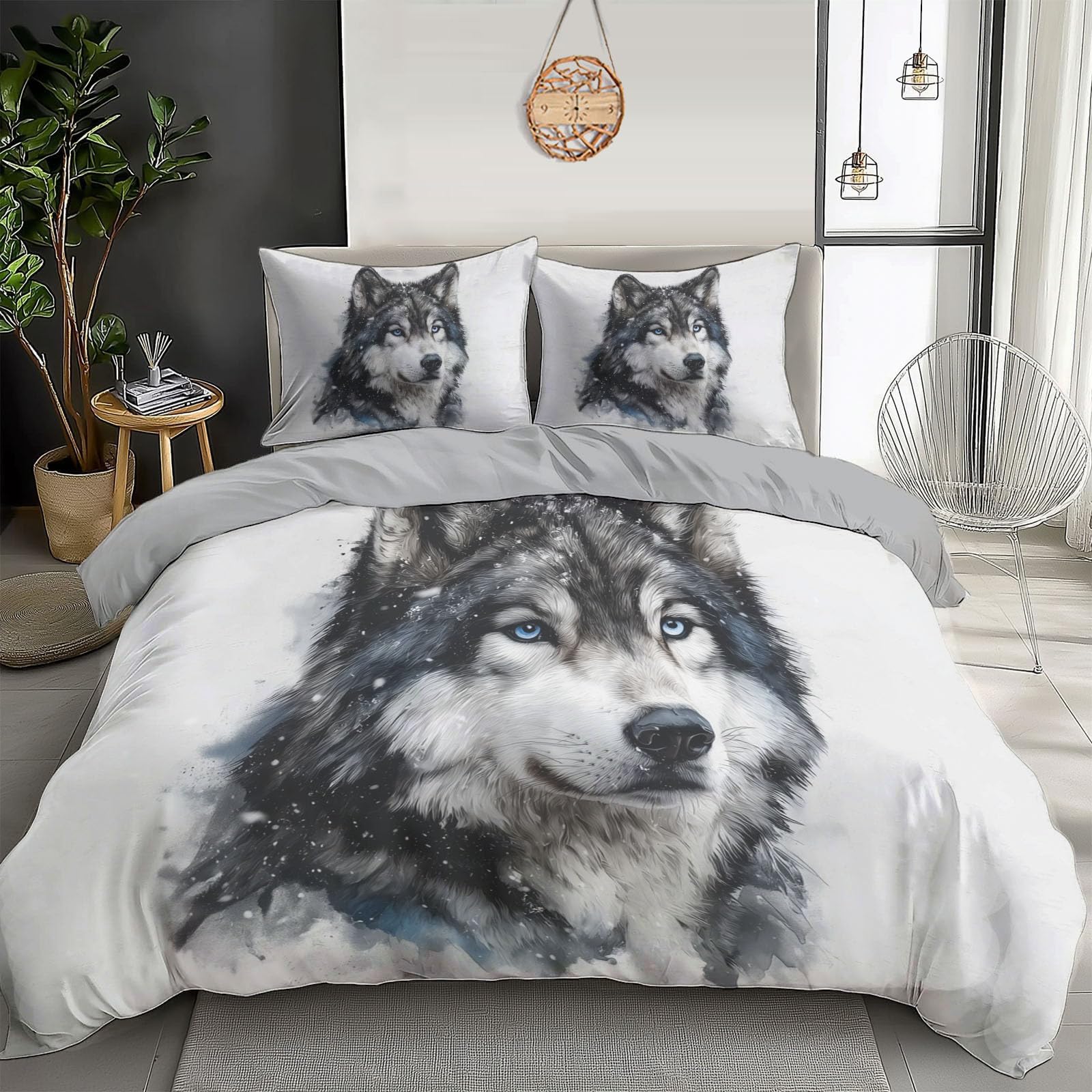 Ensemble de literie loup pour chambre enfant et ado theme faune sauvage