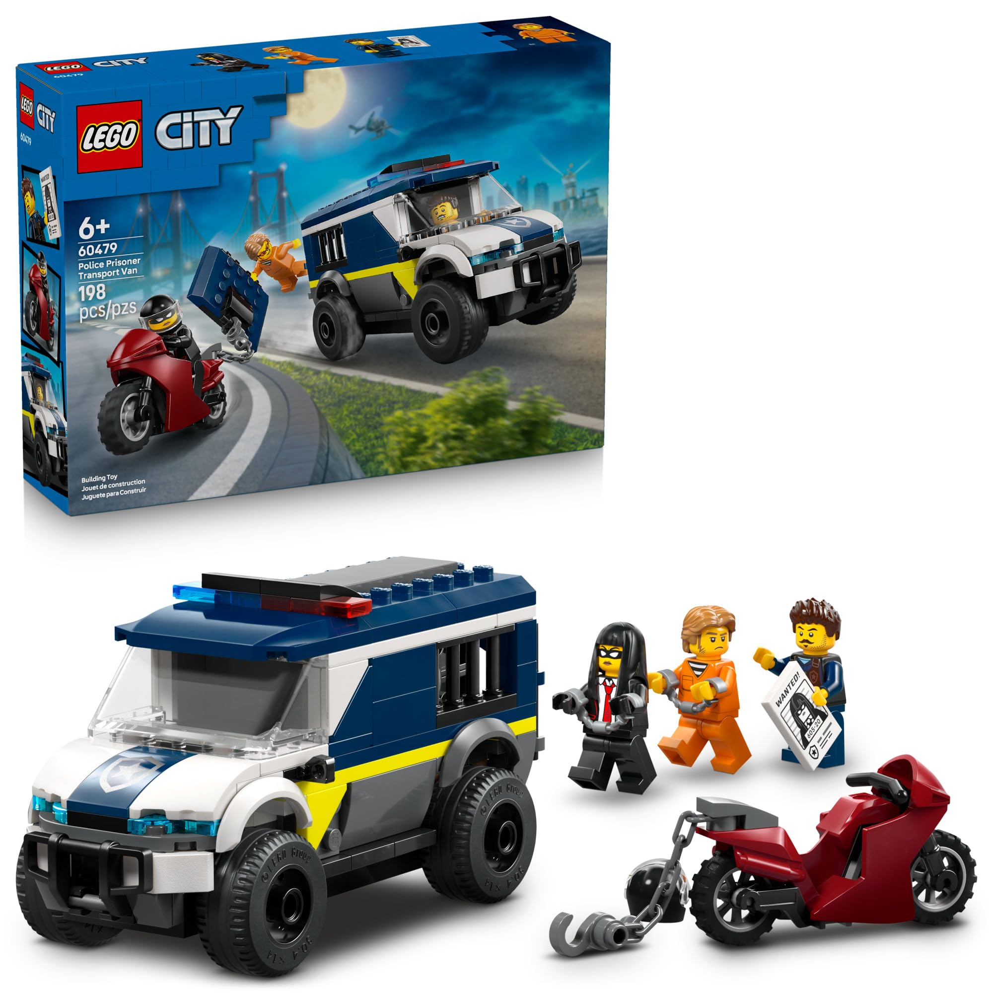 LEGO City Police Prisoner Transport Van - Police Toy for Kids, Boys & Girls Ages 6+ - Emergency Vehicle & Motorcycle Building Kit - Officer and 2 Crook Minifigures - Gift Idea for Birthdays - 60479