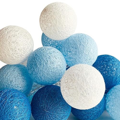 Blue 6cm Cotton Balls String Lights Pom Pom Lights for