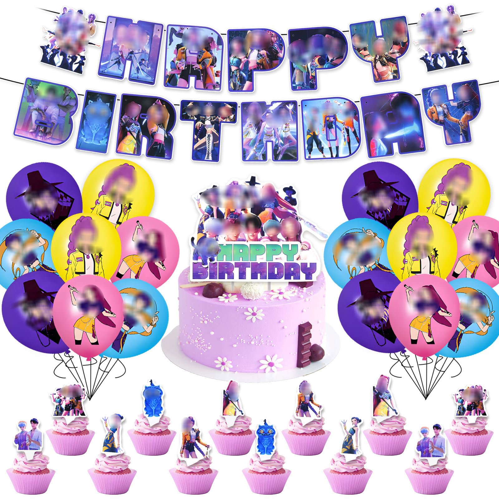 30PCS Demon Birthday Decorations, Party Decorations Supplies with Banner Cake Topper Balloons for Birthday Party
