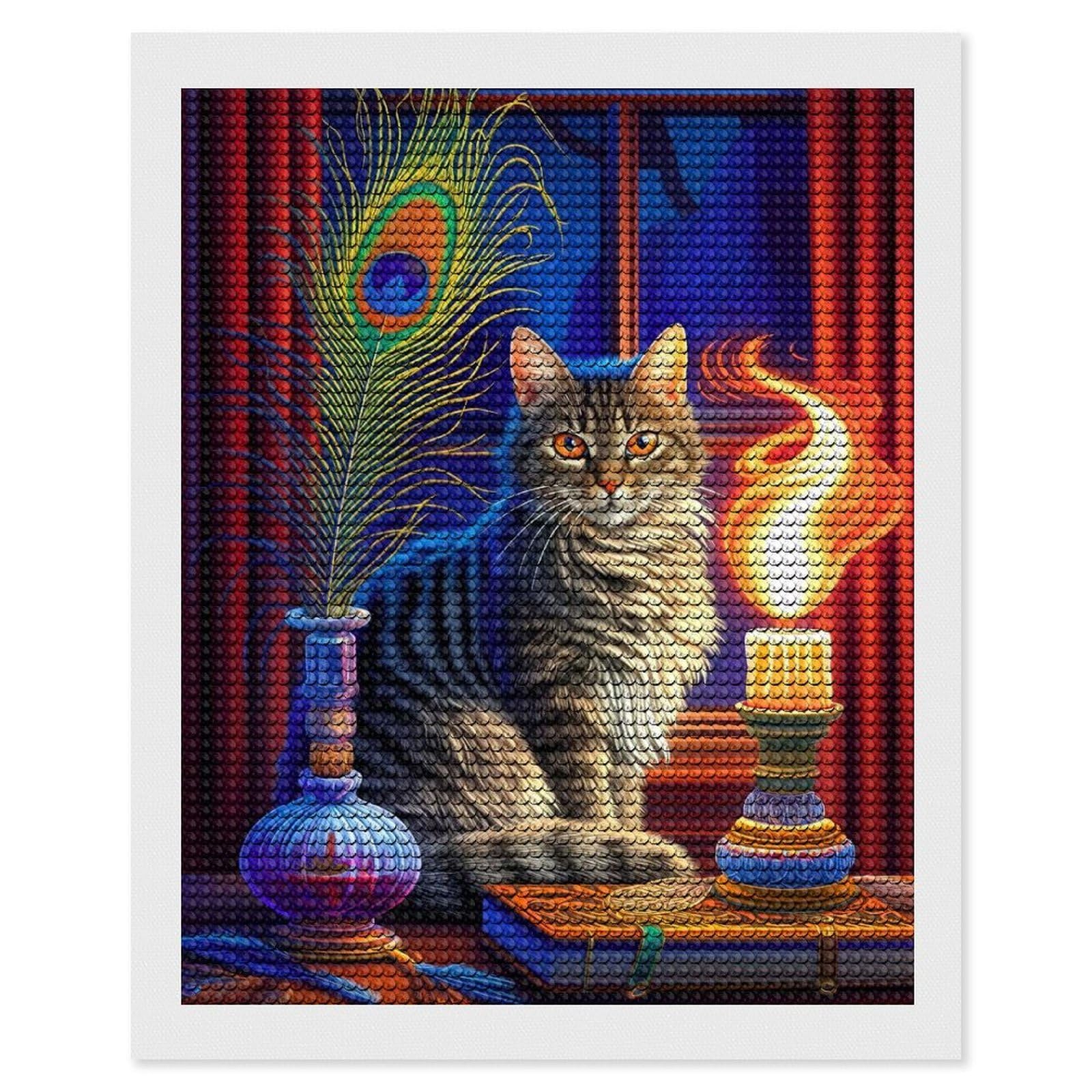 Junmoney A Tabby Cats Domain Diamond Painting Canvas Set 16"x20", Easy to Enjoy, Adhesive Canvas, Office Decor, Holiday Gift Idea, with Tool Kit