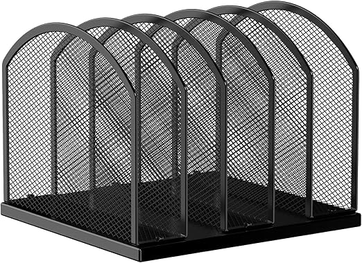 5-Section Vertical Desktop Organizer, 5-Section Mesh File Folder Stand Sorter for Office Home Classroom Organization (Black, pack1)