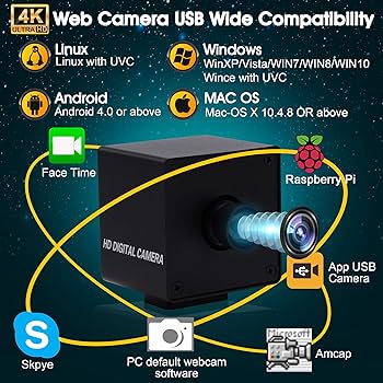 ELP Webカメラ 4K ウェブカメラUSBサポート3840x2160@30fpsウルトラHD Sony IMX317センサーWebカメラ プラグアンドプレイUVC USBカメラWindows/Mac/Linux/Raspberry pi対応ミニUSBカメラ 100度無歪みのレンズを備えた