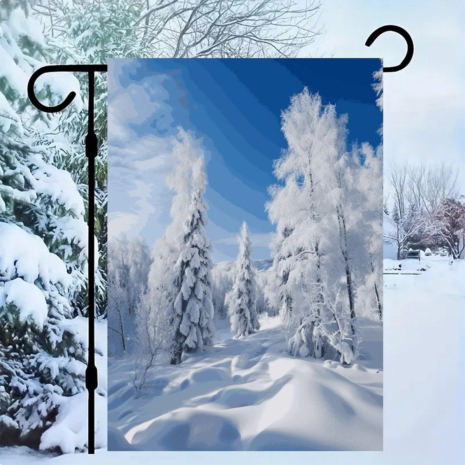 Bandera de patio con árboles de nieve para decorar exteriores