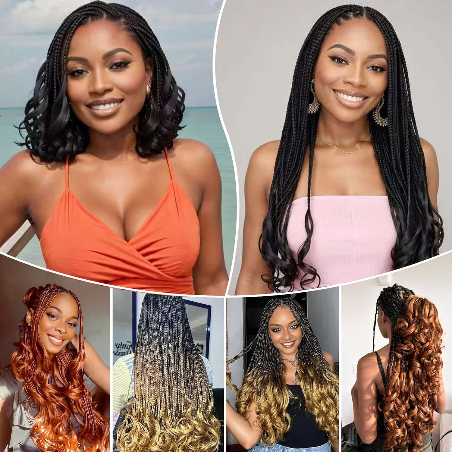 French Curl Crochet Braids for Black Women 16 Inch French Curl Braiding Hair Braids Box Braids Crochet Hair Pre Looped Curly Ends Curly Crochet Hair Extensions (1b3330)