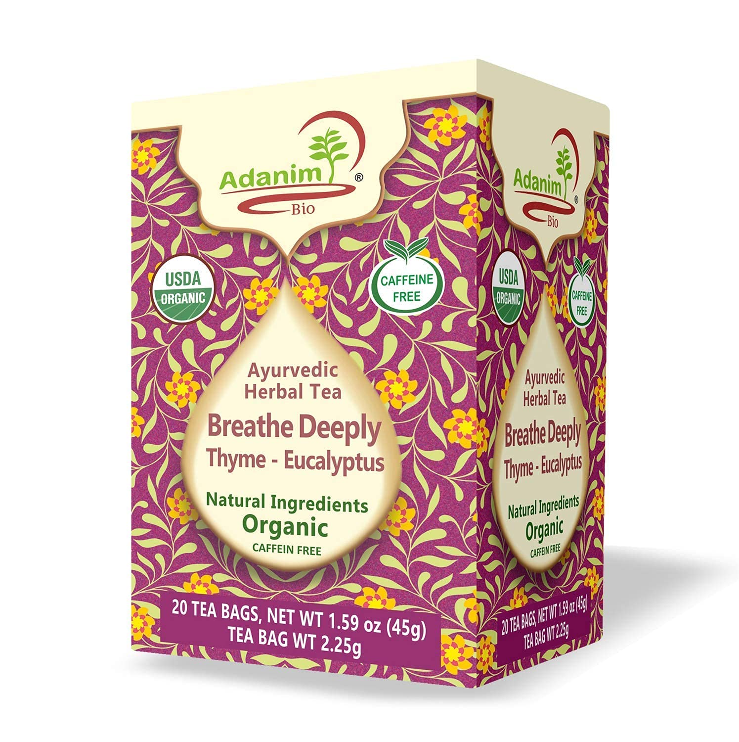 Adanim Bio Eucalyptus Thyme & Mullein Leaf Tea Bags Organic Gourmet