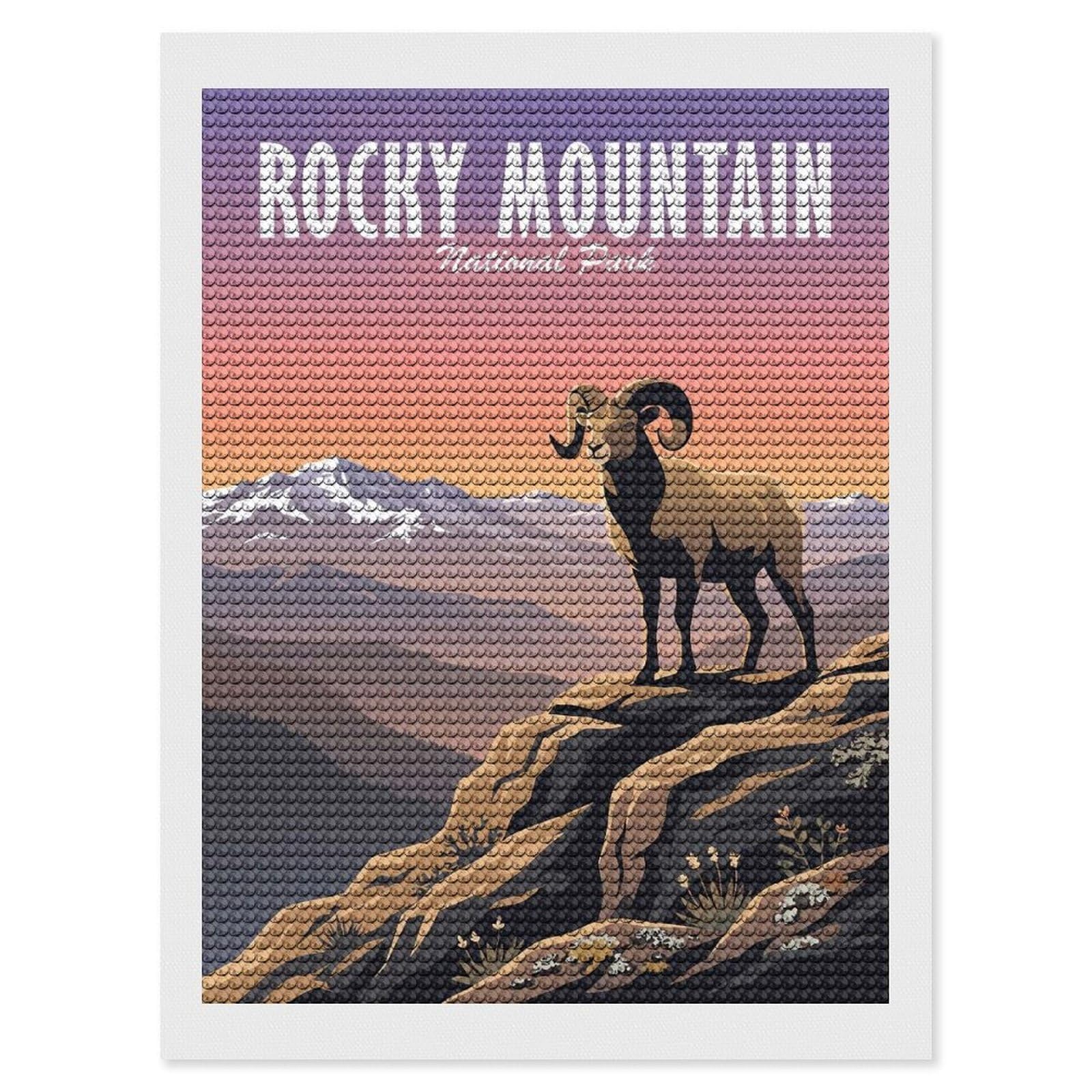 Junmoney Rocky Mountain National Park Bighorn Sheep Diamond Painting Canvas Kit 12"x16", Adhesive Canvas, Living Room Decor, Farmhouse Decor, Winter Craft