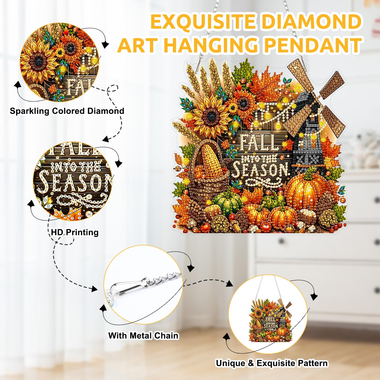 BOWETILE Halloween Diamond Painting Hanging Ornament with Chain - Image 4