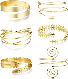 6 Pcs Arm Cuff Upper Arm Band Cuff Bracelets for Women Silver Gold Adjustable Armband Set Minimalist Simple Greek Armlet Wedding Fashion Jewelry