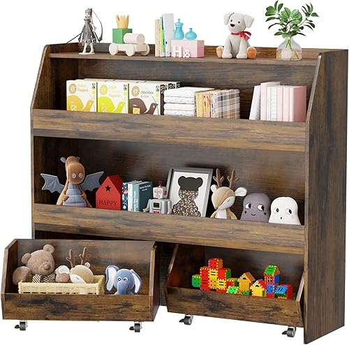 Miniatura 7 de COZPAW Organizador de almacenamiento de juguetes, estante Montessori de 3 niveles con contenedores móviles, organizador de juguetes, estante para