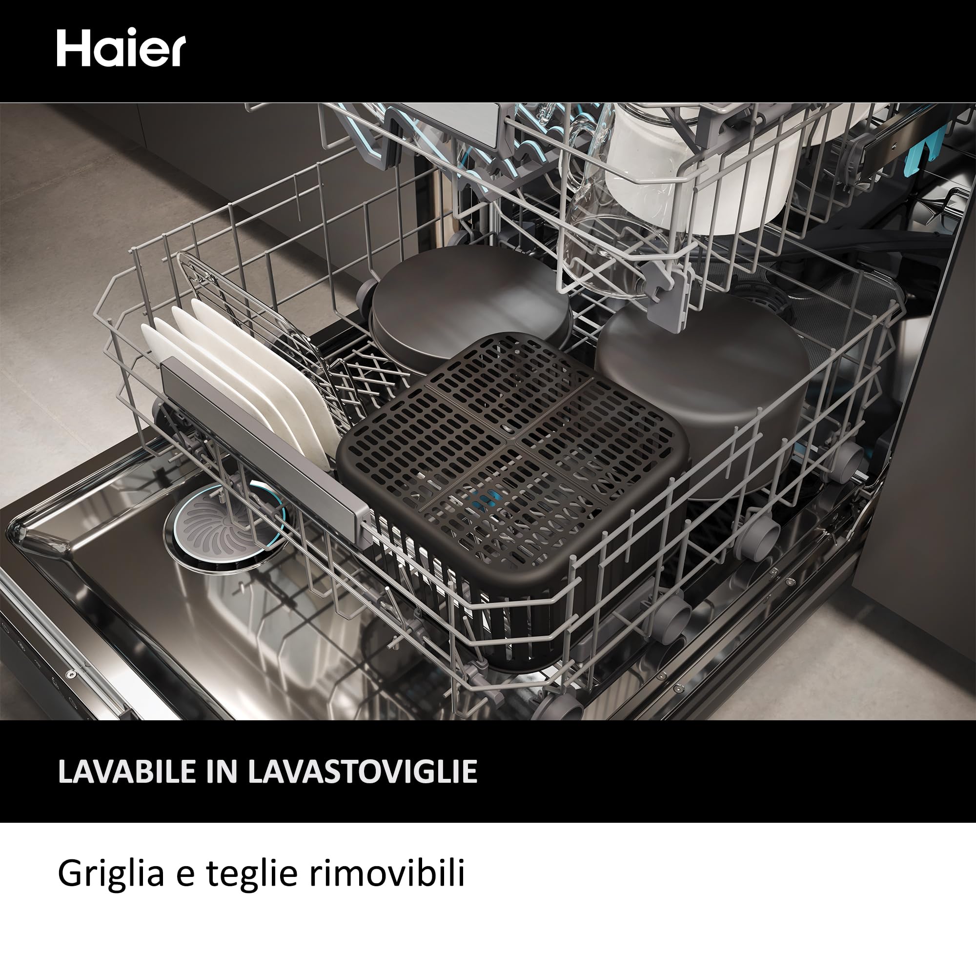 Friggitrice ad aria Haier Serie 5, 9 in 1, Display, Cuocere, Arrostire, Grigliare, Cottura Lenta, Scongelare, Yogurt, 7L, [Nero]