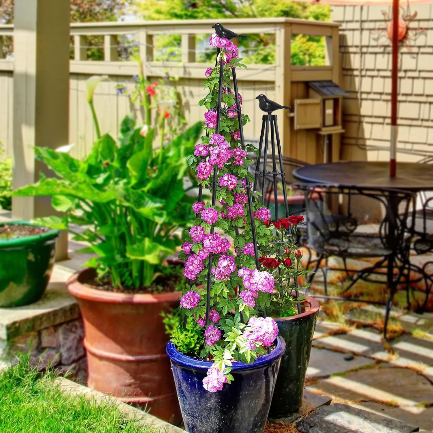 OTOSUNNY Garden Trellis for Climbing Plants Outdoor, 67" Tall Metal Obelisk Trellis Climbing Plants Support for Vegetable|Flower|Vine, Tomato, Peas, Beans, Cucumber, Lightweight, 2 Pack