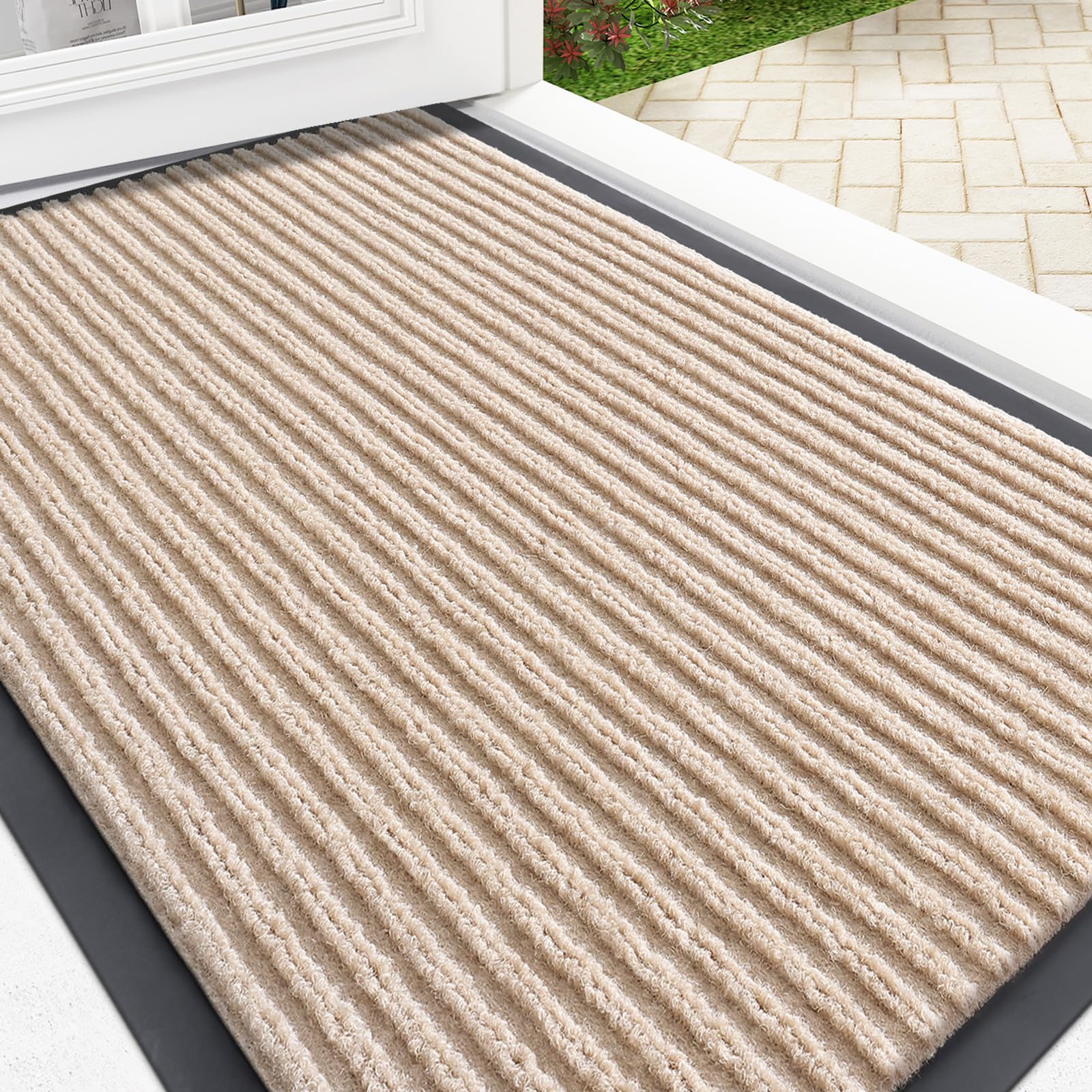 OLANLY Front Door Mat Indoor Outdoor Entrance, Waterproof Heavy Duty Doormat, Fade Resistant, Low Profile, Easy Clean Patio Porch Welcome Floor Mats