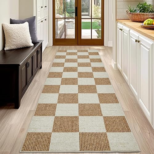 Miniatura 25 de Alfombra Lavable 5x7 de Cuadros, Alfombra de Área Verde y Blanca, Alfombras Grandes Boho para Sala de Estar, Alfombra de Bajo Pilo Ligera para Verde