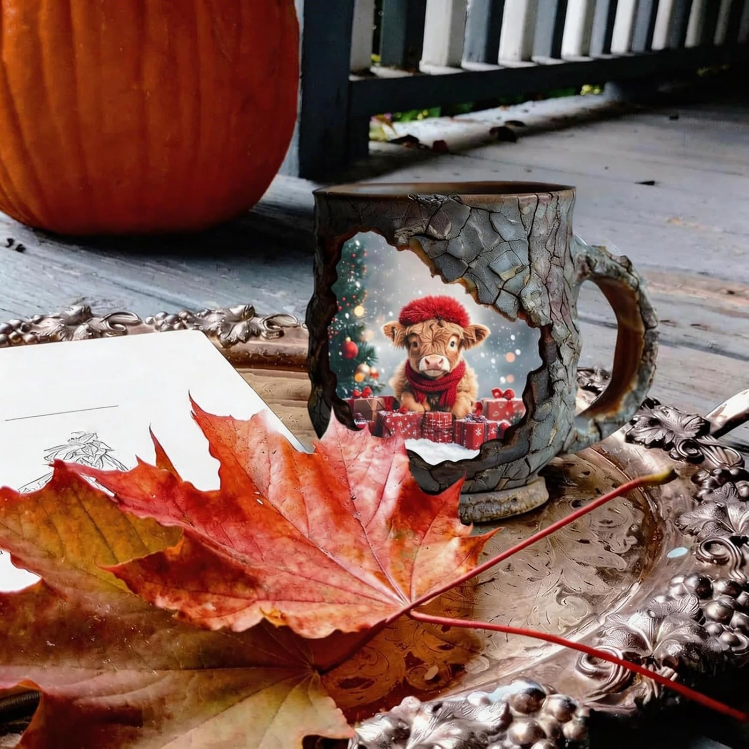 Tree Bark Textured Resin Mugs With 3d Silhouette Cut-Out Scenes Featuring Sasquatch,Witch,And Christmas Holiday Designs - Ideal For Outdoor Camping,Home Decor (Brown,Bigfoot Mug)