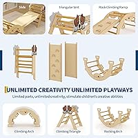Vista 6 de PeakPursuit Juguetes de escalada 4 en 1 para niños pequeños con rampa, arco y escalera, juego de triángulos Pikler con construcción de madera, juego